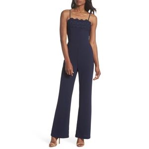 NWT Adelyn Rae Jennifer Lace Trim Jumpsuit Small